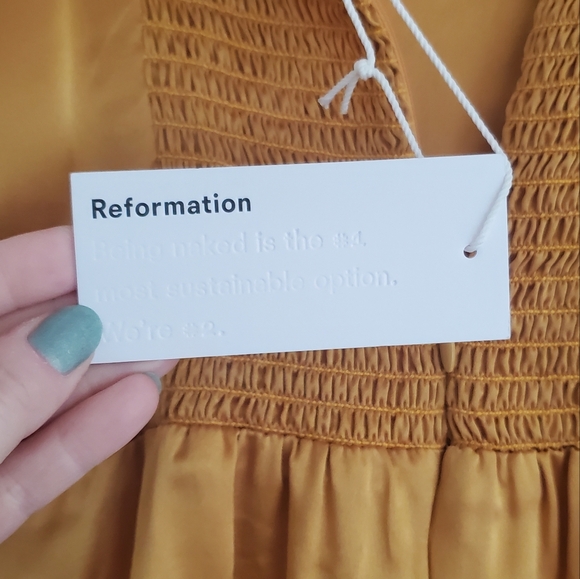 NWT Reformation Fonda 100% Silk Bustier Bodice Ochre Yellow Size 12 - Picture 6 of 11